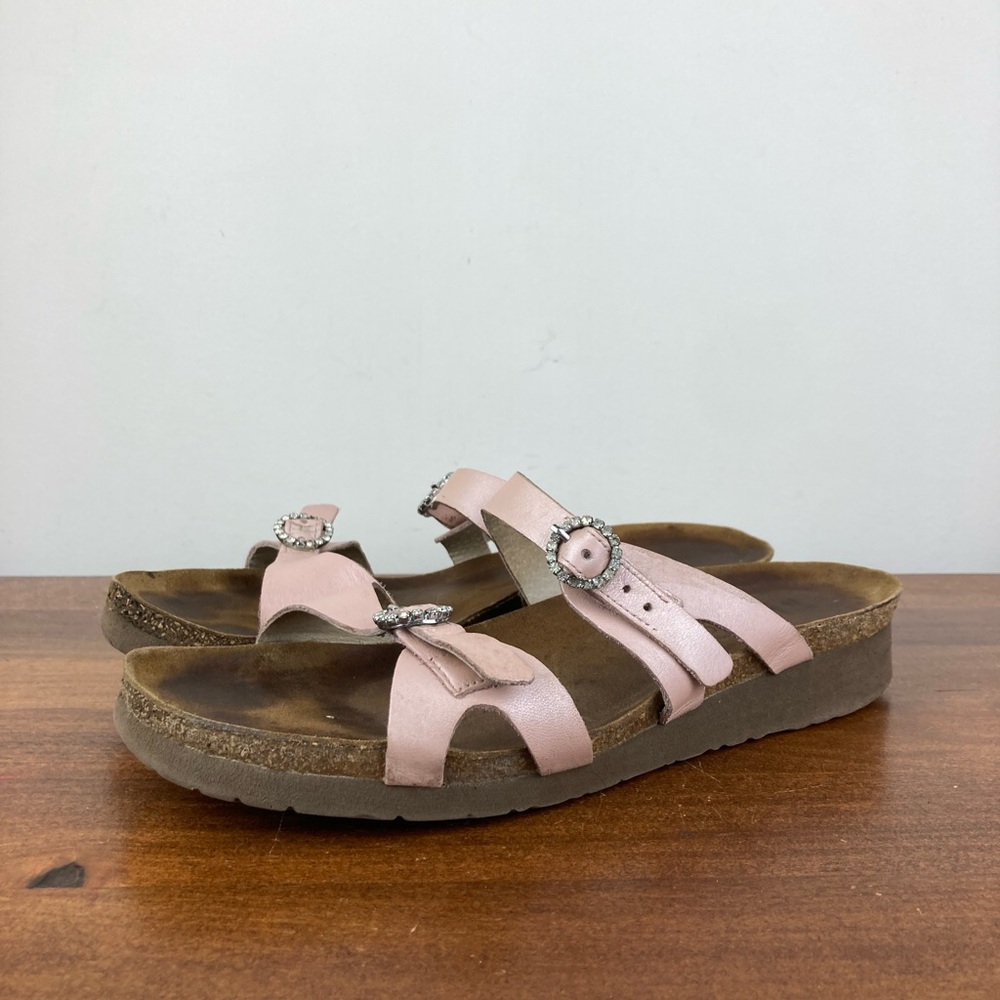 Naot Kate Pink Leather Wedge Slide Sandals Shoes Rhinestones